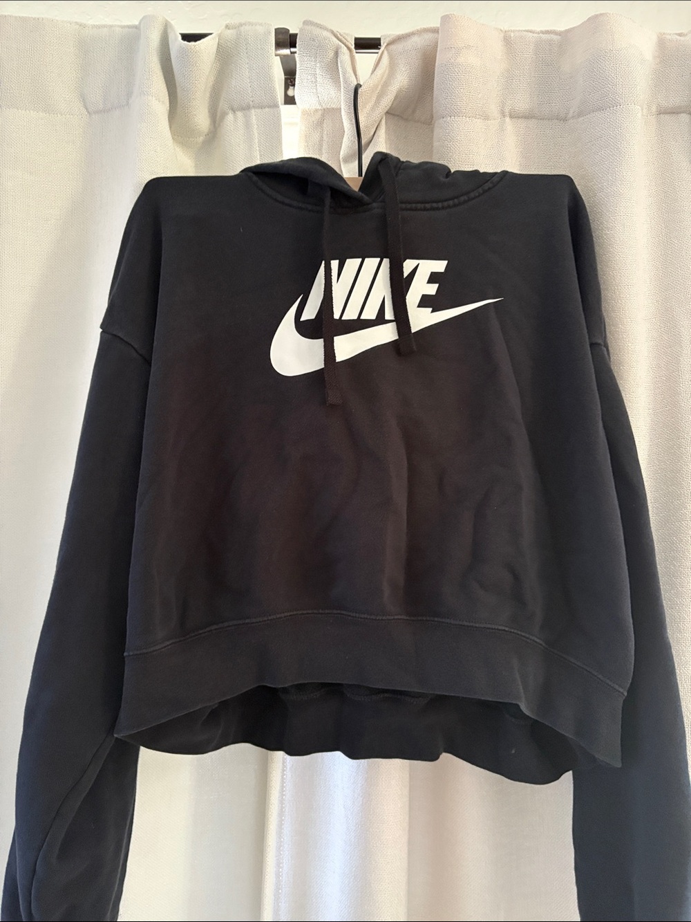 Nike Black Cropped Hoodie with White Swoosh Logo